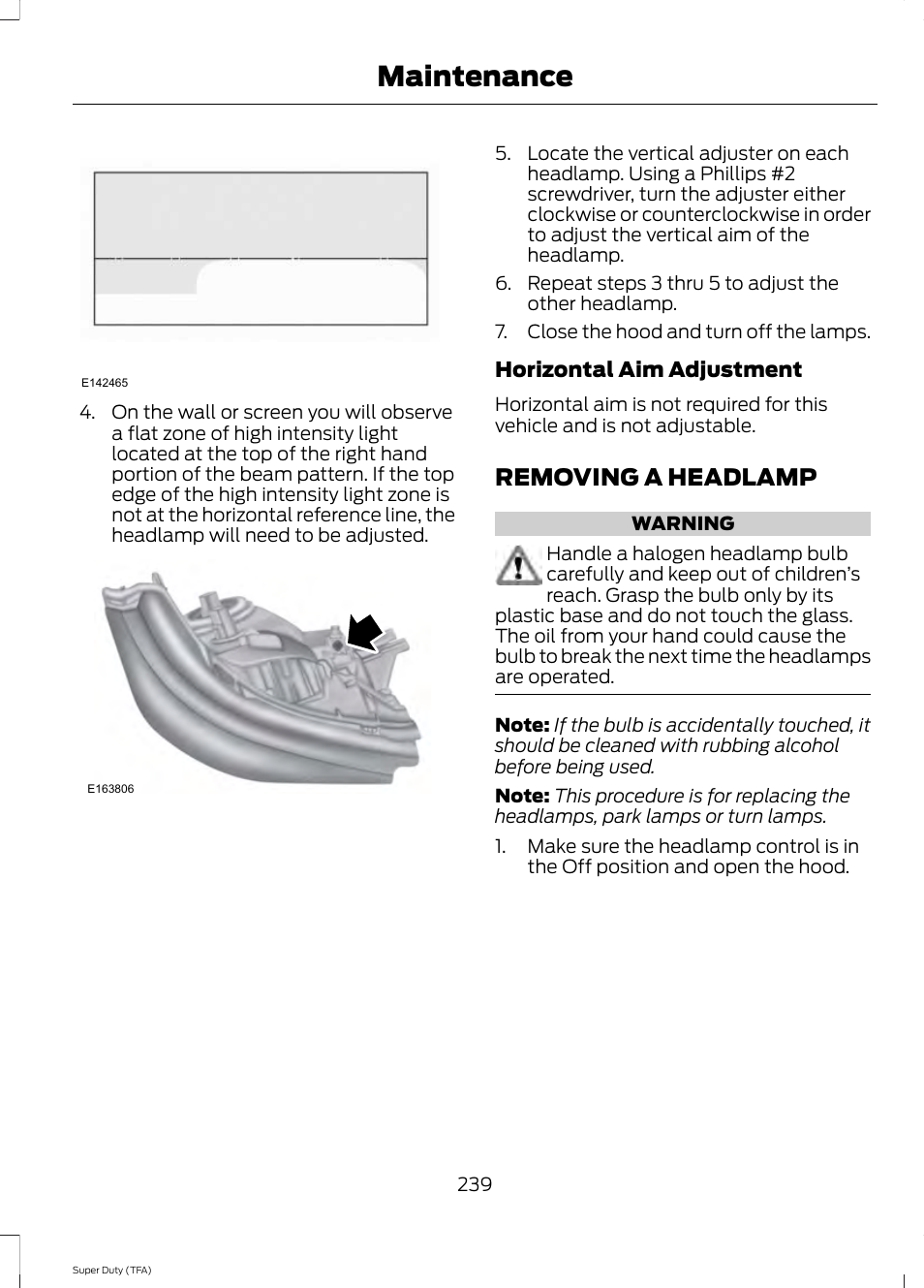 Removing a headlamp, Maintenance | FORD 2014 F-550 v.3 User Manual | Page 242 / 460