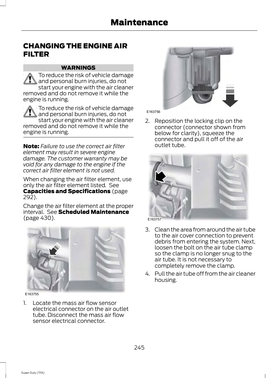 Changing the engine air filter, Maintenance | FORD 2014 F-550 v.3 User Manual | Page 248 / 460