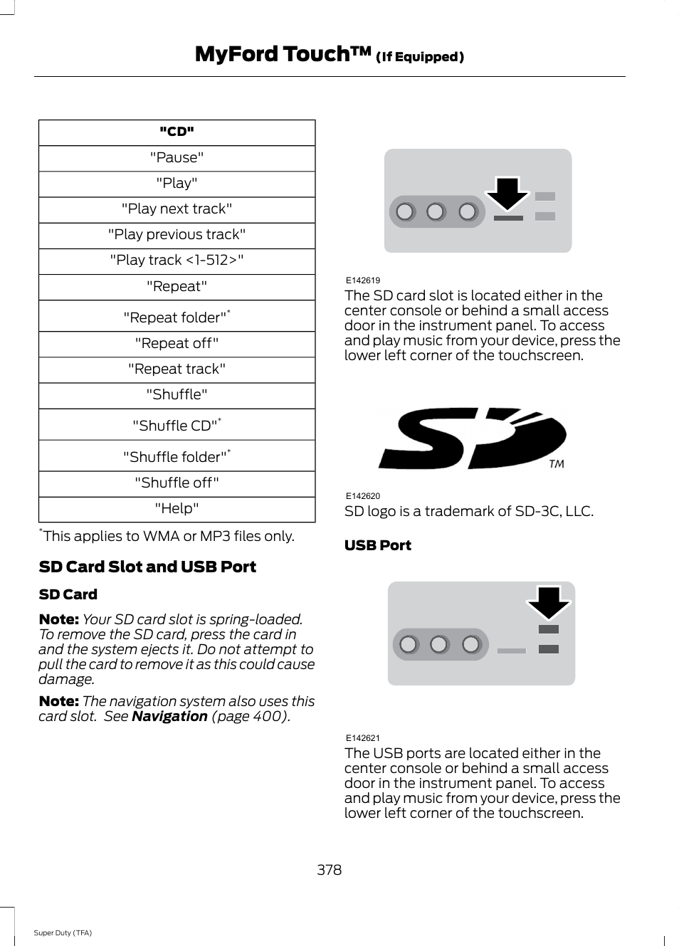 Myford touch, Sd card slot and usb port | FORD 2014 F-550 v.3 User Manual | Page 381 / 460