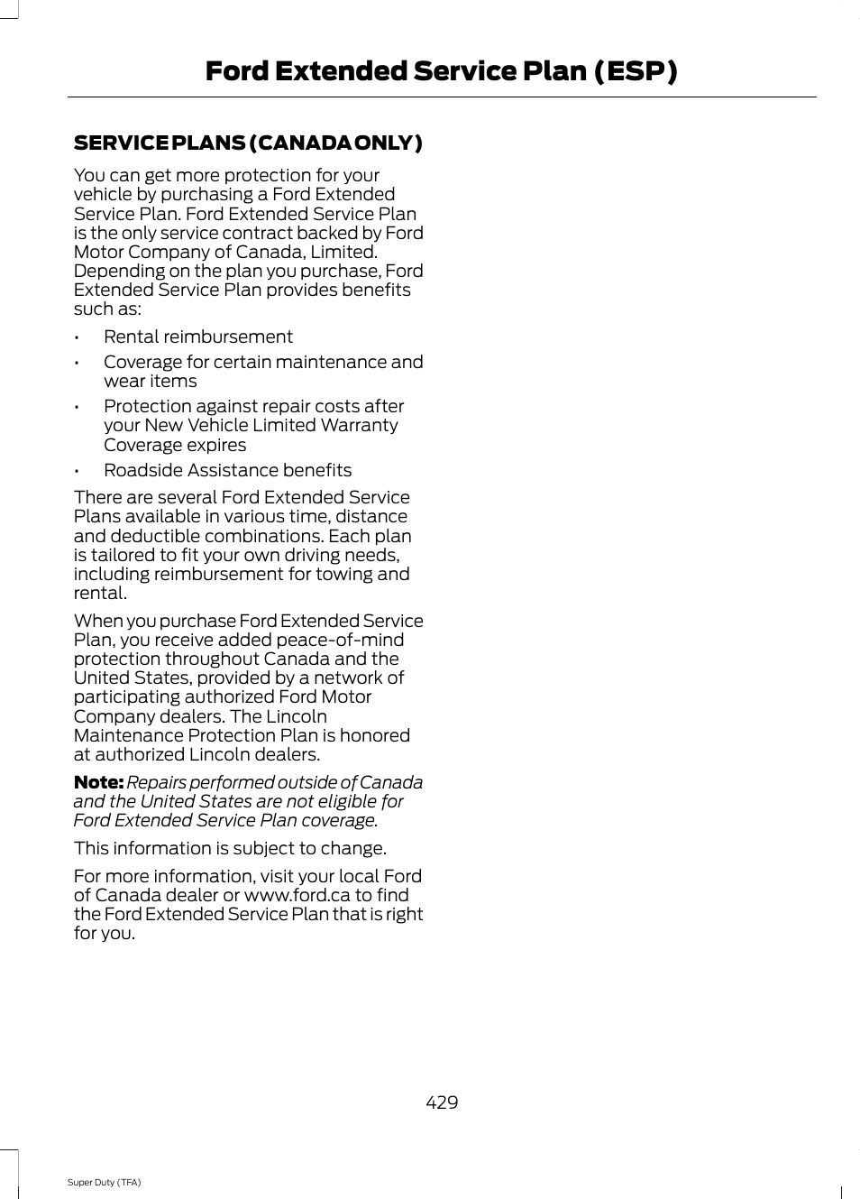 Ford extended service plan (esp) | FORD 2014 F-550 v.3 User Manual | Page 432 / 460
