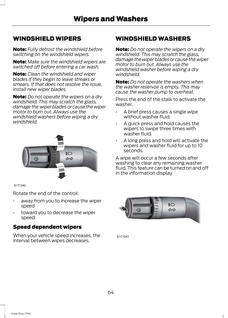 Wipers and washers, Windshield wipers, Windshield washers | Windshield wipers windshield washers | FORD 2014 F-550 v.3 User Manual | Page 67 / 460