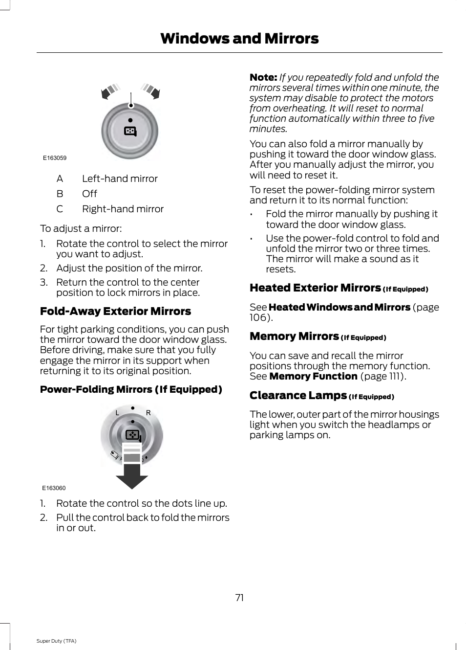 Windows and mirrors, Ba c | FORD 2014 F-550 v.3 User Manual | Page 74 / 460