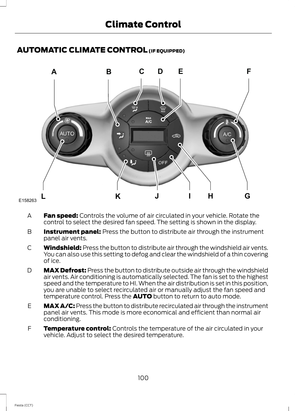 Automatic climate control, Climate control | FORD 2014 Fiesta v.1 User Manual | Page 103 / 396