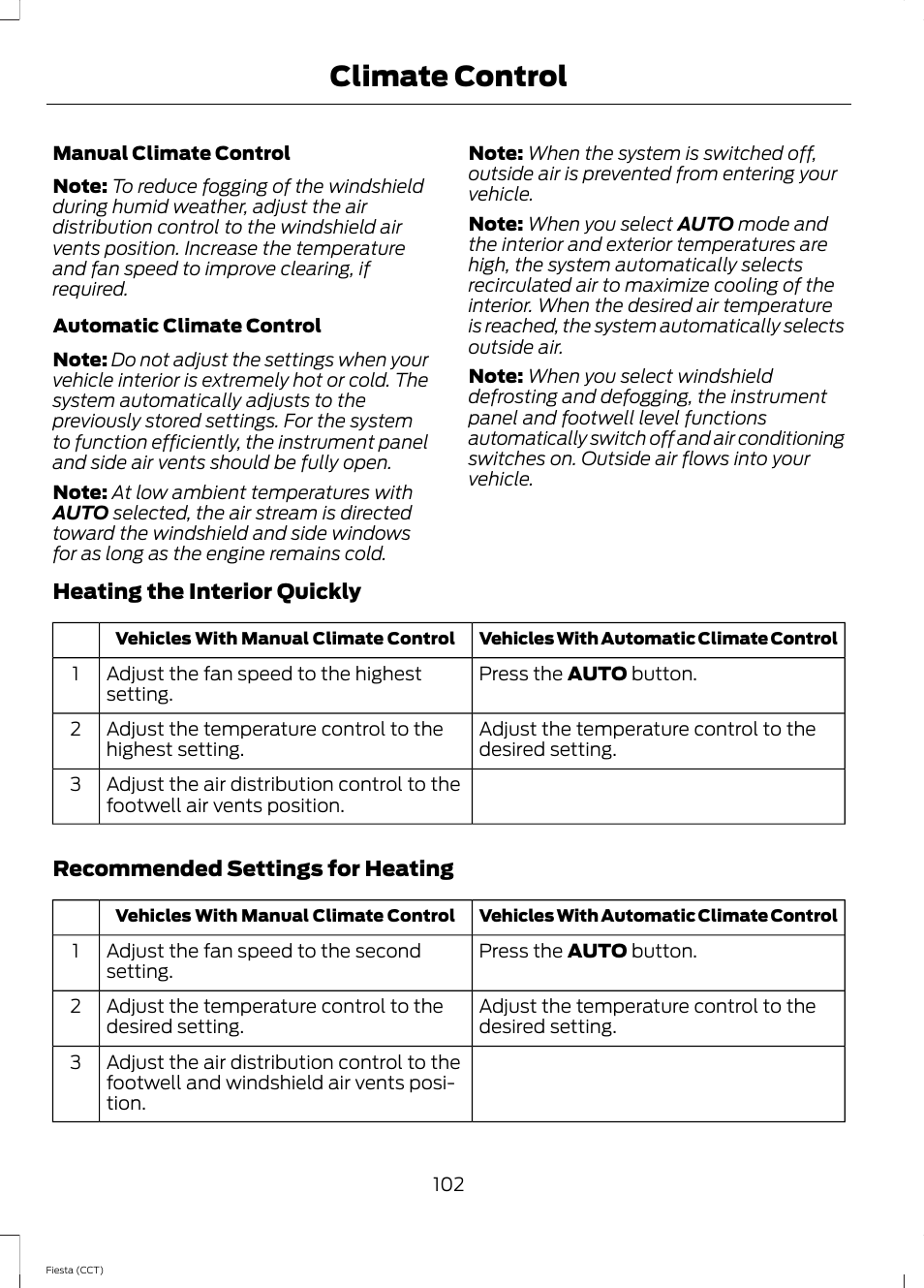 Climate control | FORD 2014 Fiesta v.1 User Manual | Page 105 / 396
