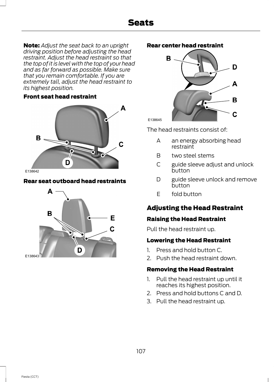 Seats | FORD 2014 Fiesta v.1 User Manual | Page 110 / 396
