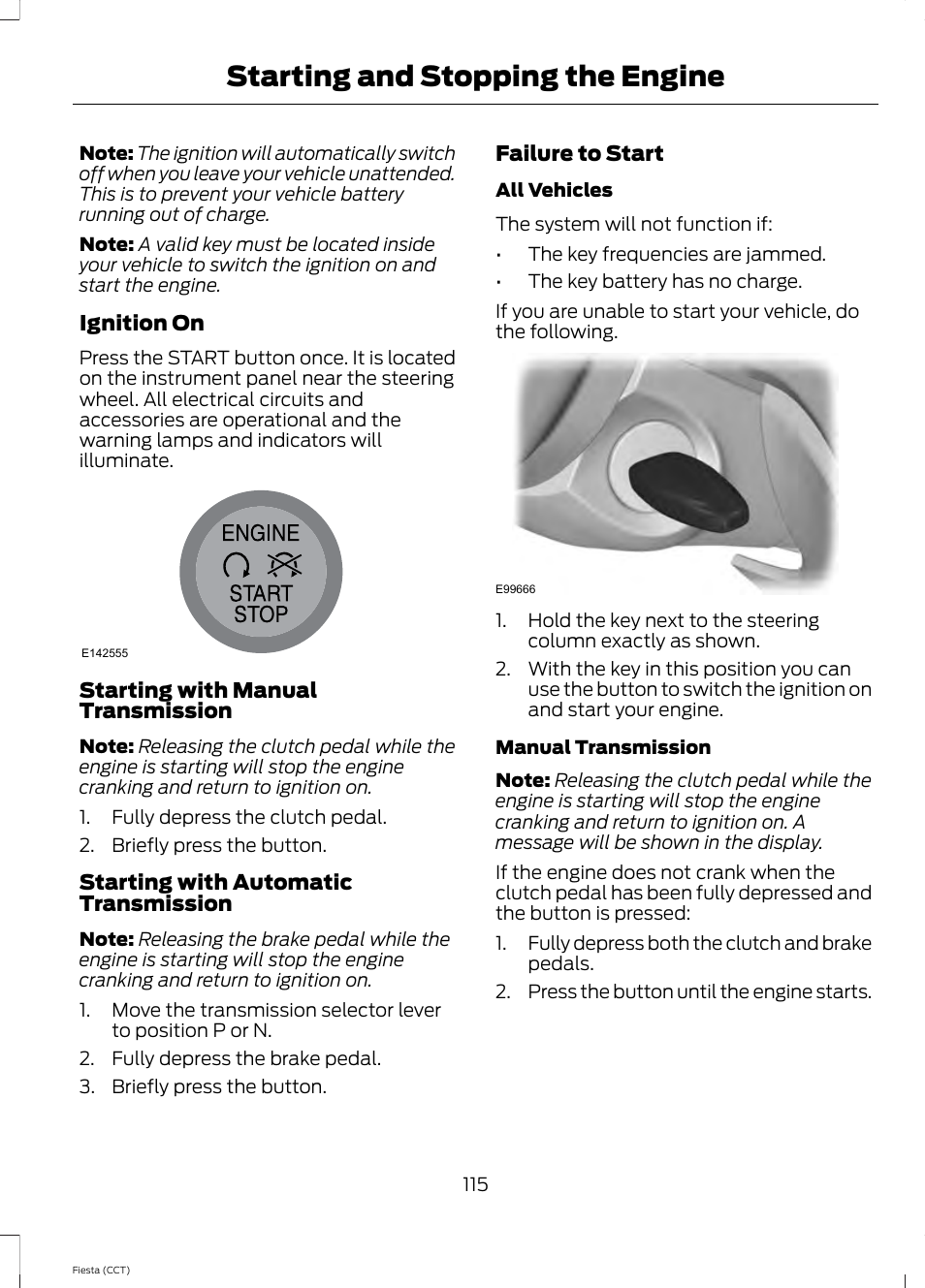 Starting and stopping the engine | FORD 2014 Fiesta v.1 User Manual | Page 118 / 396