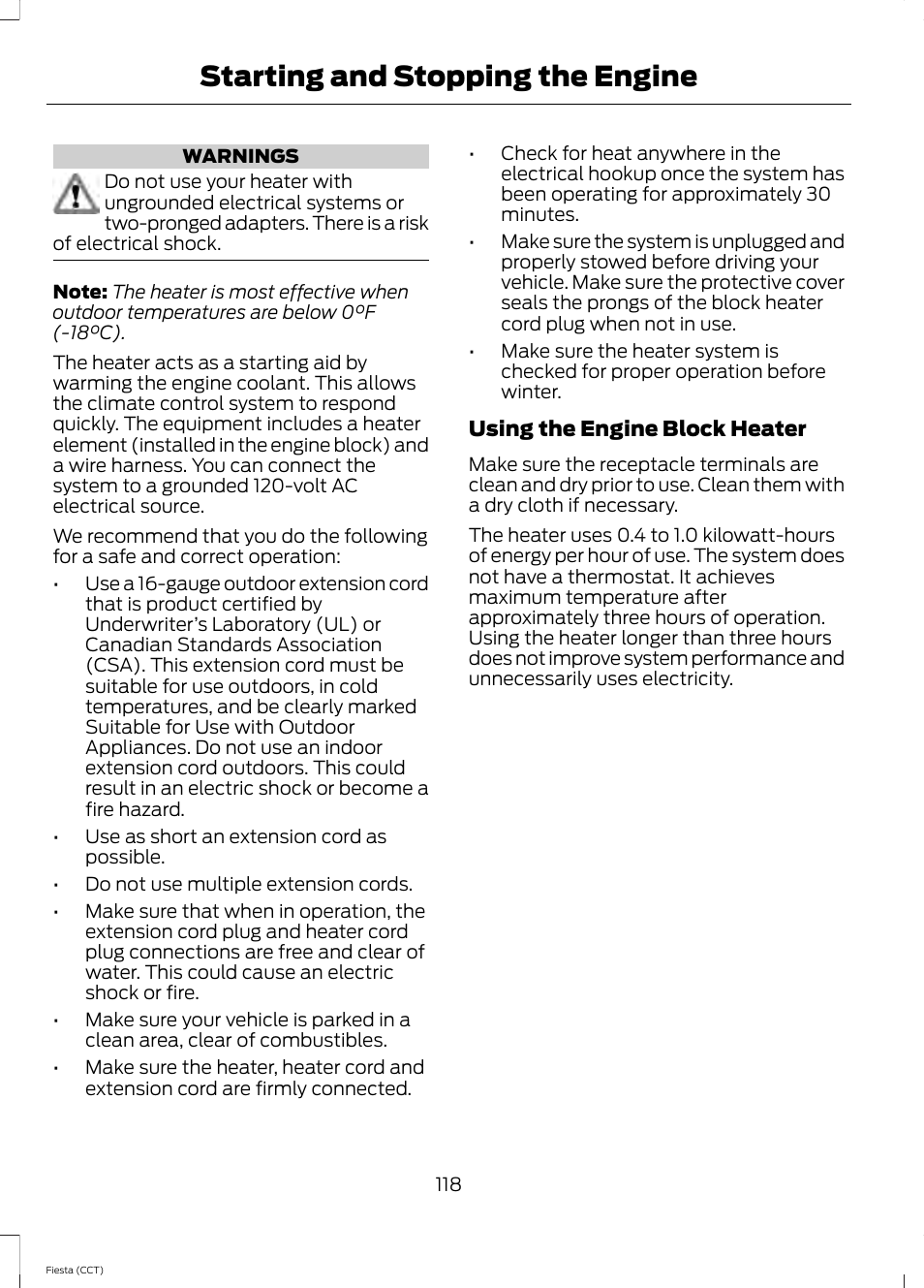 Starting and stopping the engine | FORD 2014 Fiesta v.1 User Manual | Page 121 / 396