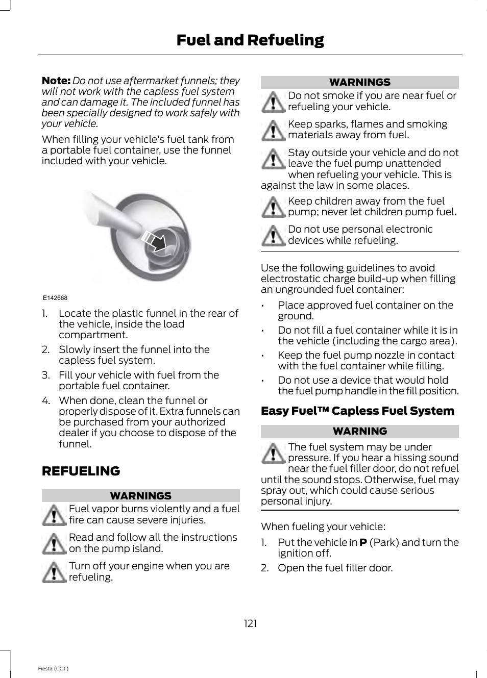 Refueling, Fuel and refueling | FORD 2014 Fiesta v.1 User Manual | Page 124 / 396