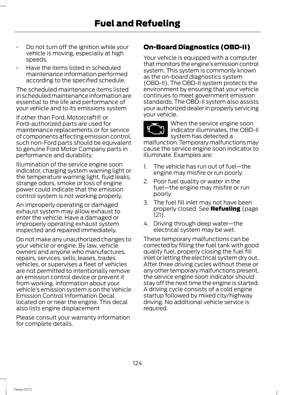 Fuel and refueling | FORD 2014 Fiesta v.1 User Manual | Page 127 / 396