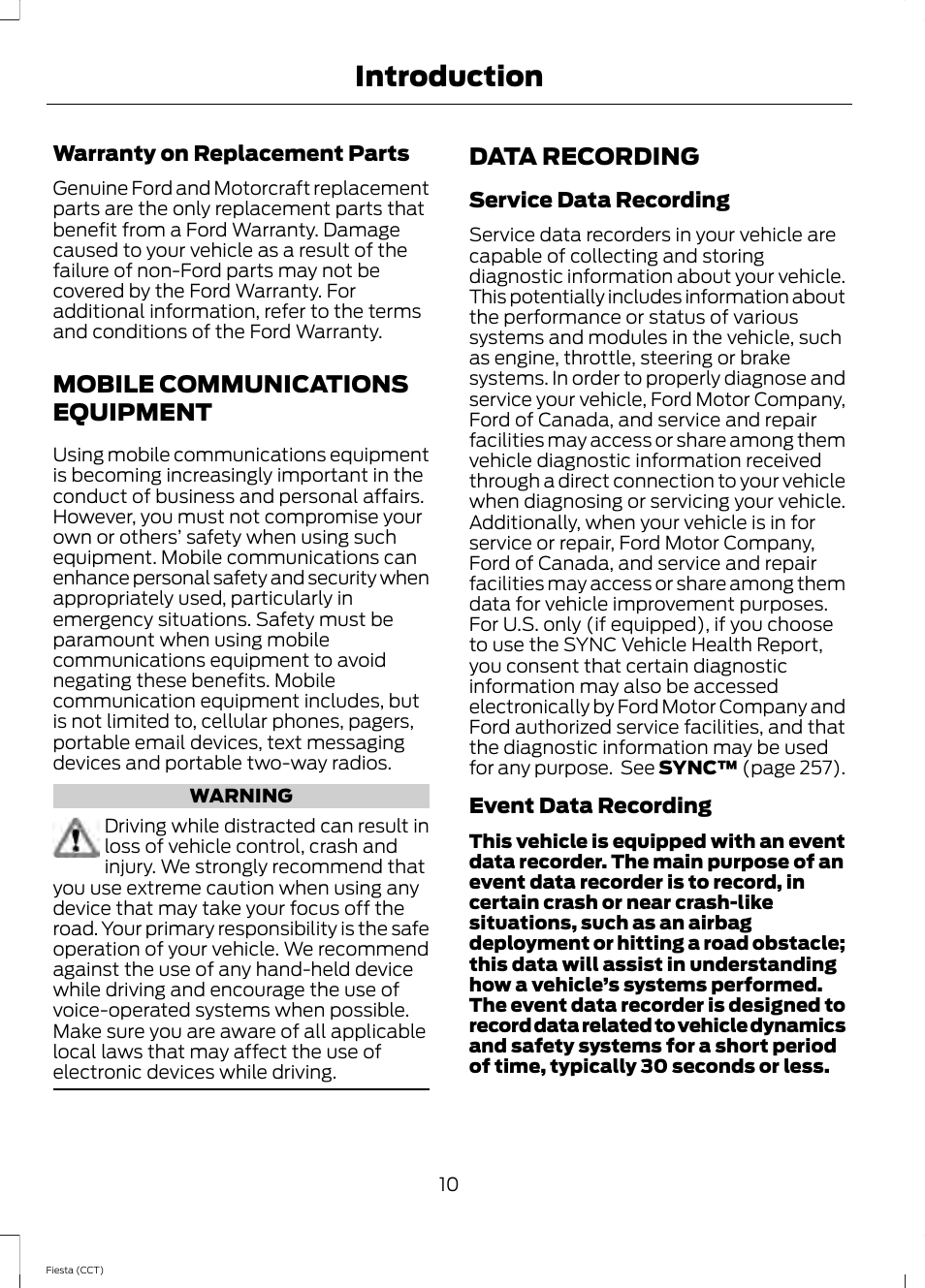 Mobile communications equipment, Data recording, Mobile communications | Equipment, Introduction | FORD 2014 Fiesta v.1 User Manual | Page 13 / 396