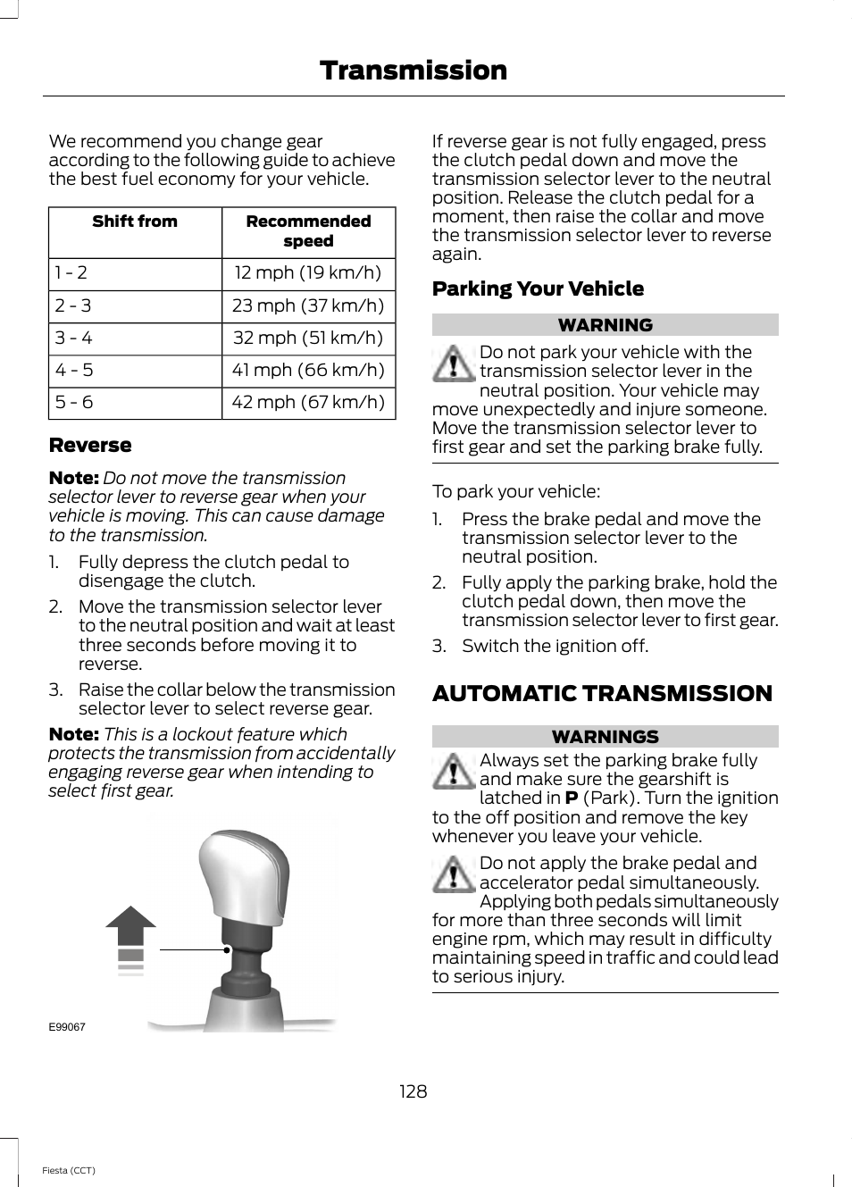 Automatic transmission, Transmission | FORD 2014 Fiesta v.1 User Manual | Page 131 / 396