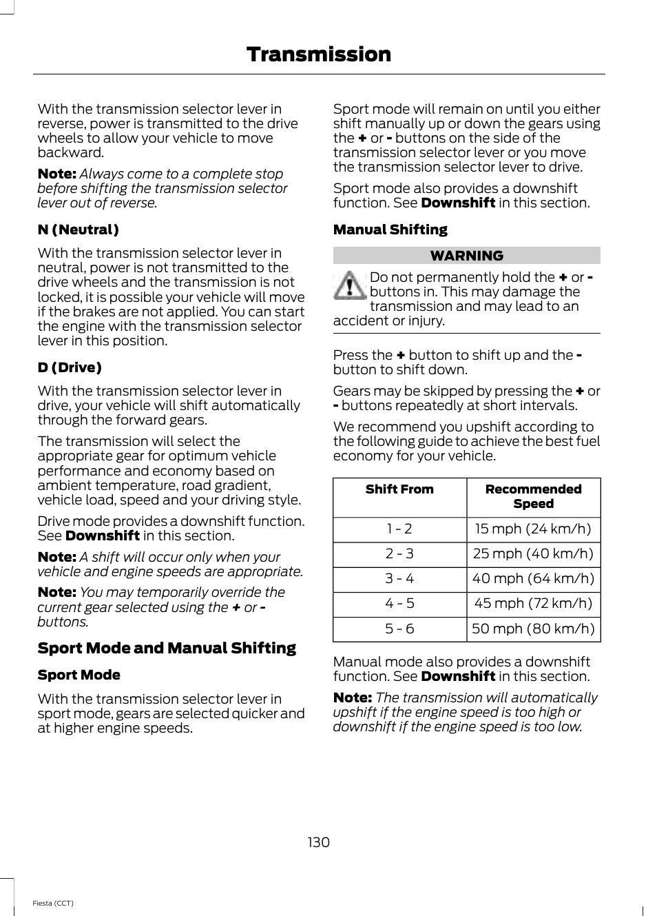 Transmission | FORD 2014 Fiesta v.1 User Manual | Page 133 / 396