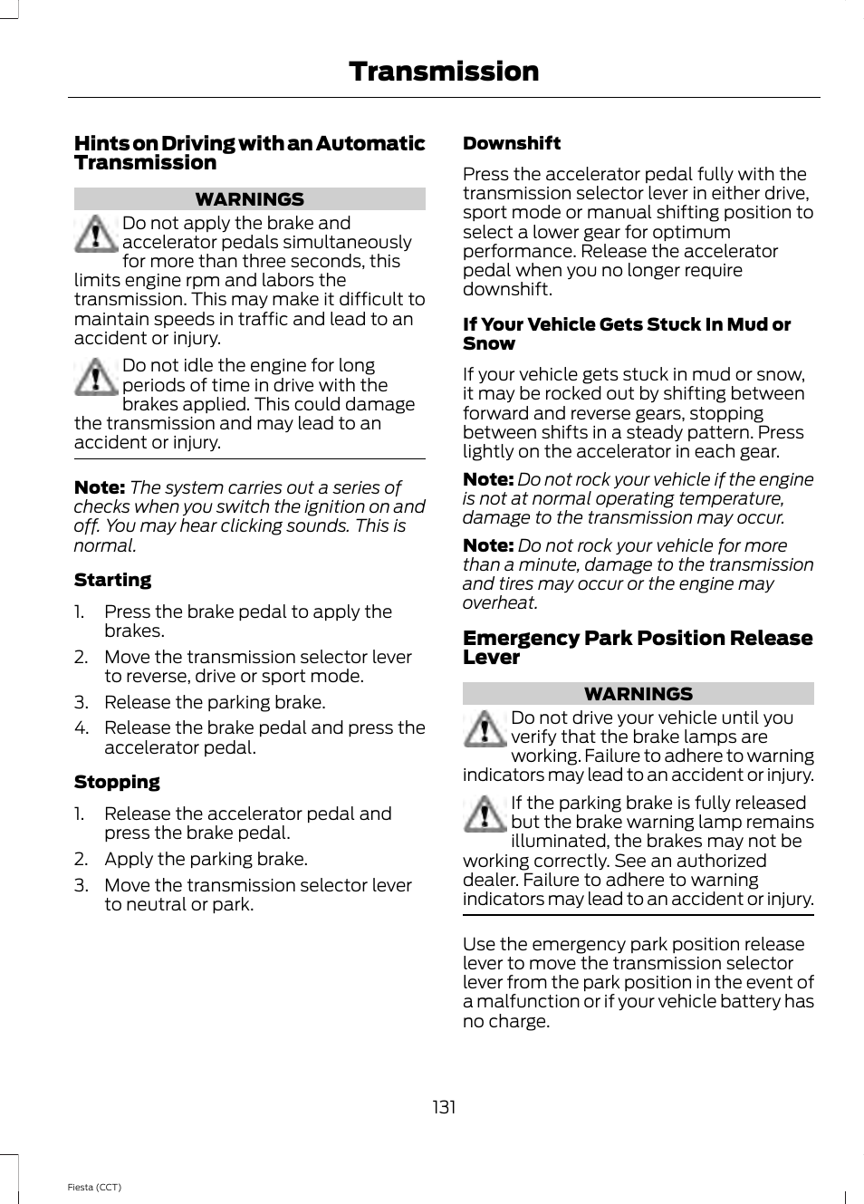 Transmission | FORD 2014 Fiesta v.1 User Manual | Page 134 / 396