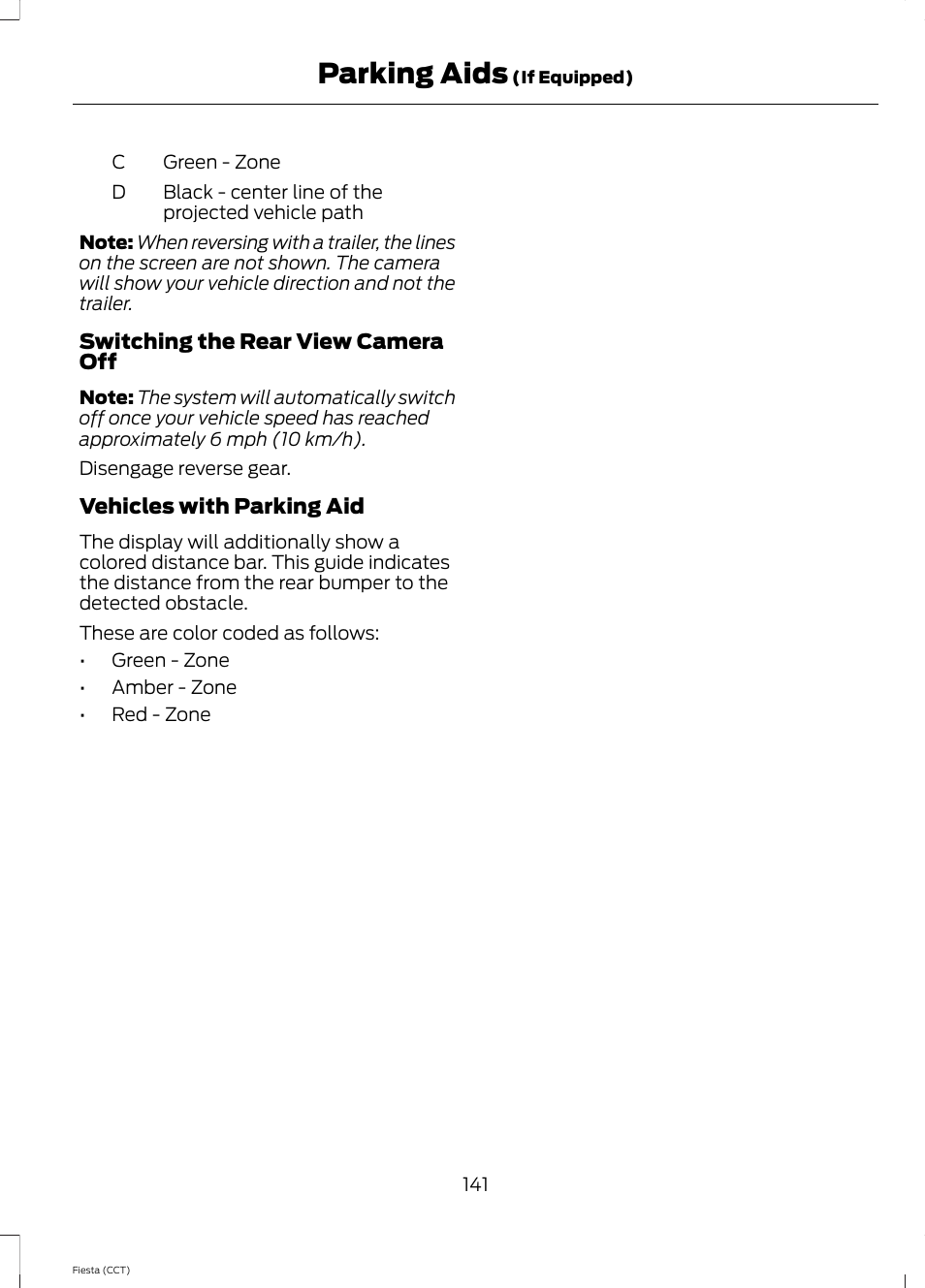 Parking aids | FORD 2014 Fiesta v.1 User Manual | Page 144 / 396