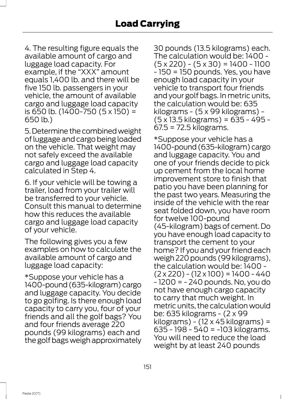 Load carrying | FORD 2014 Fiesta v.1 User Manual | Page 154 / 396