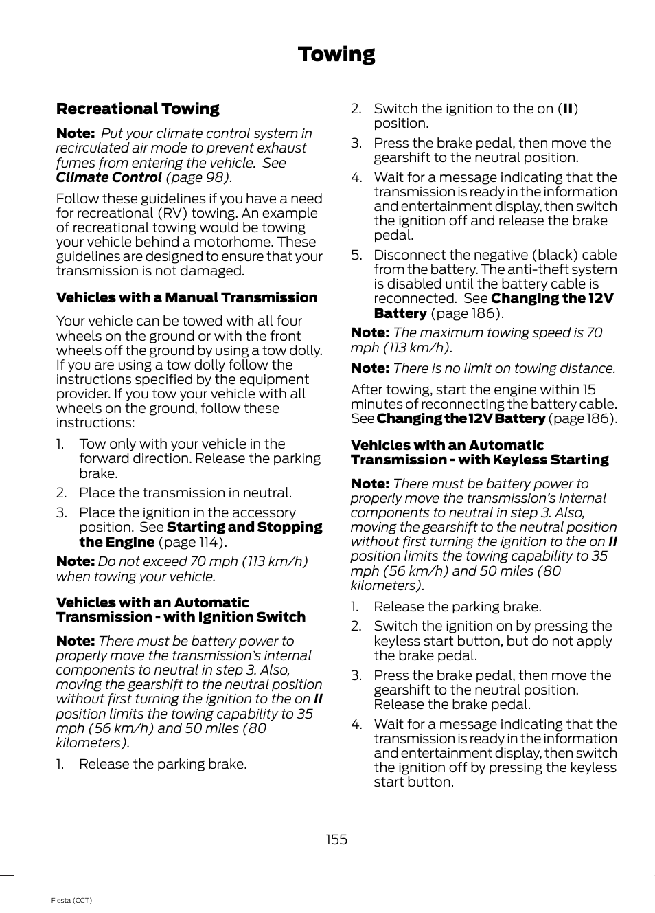 Towing | FORD 2014 Fiesta v.1 User Manual | Page 158 / 396