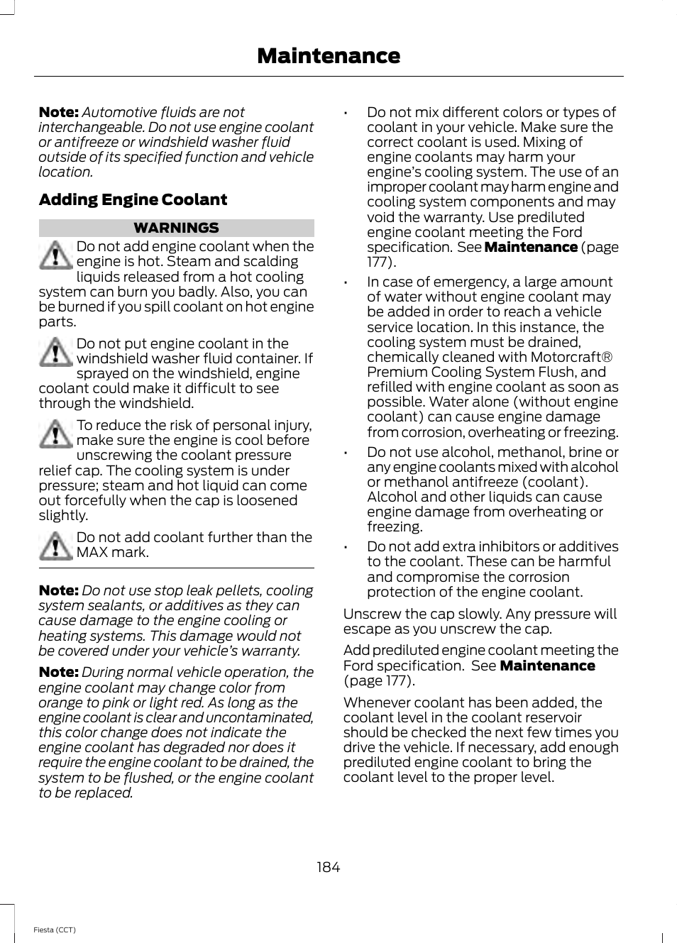 Maintenance | FORD 2014 Fiesta v.1 User Manual | Page 187 / 396