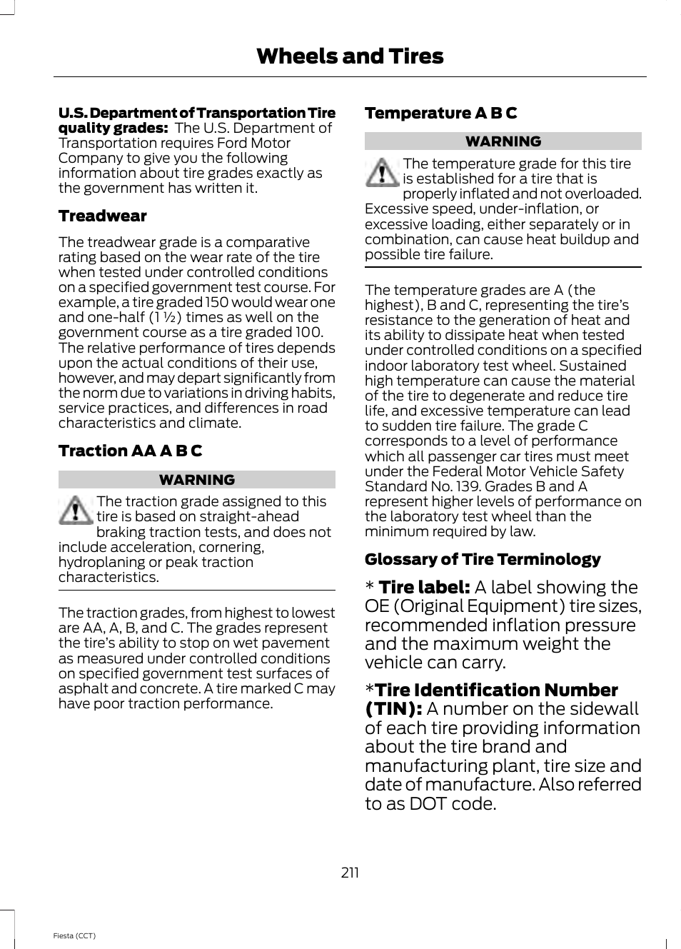 Wheels and tires | FORD 2014 Fiesta v.1 User Manual | Page 214 / 396