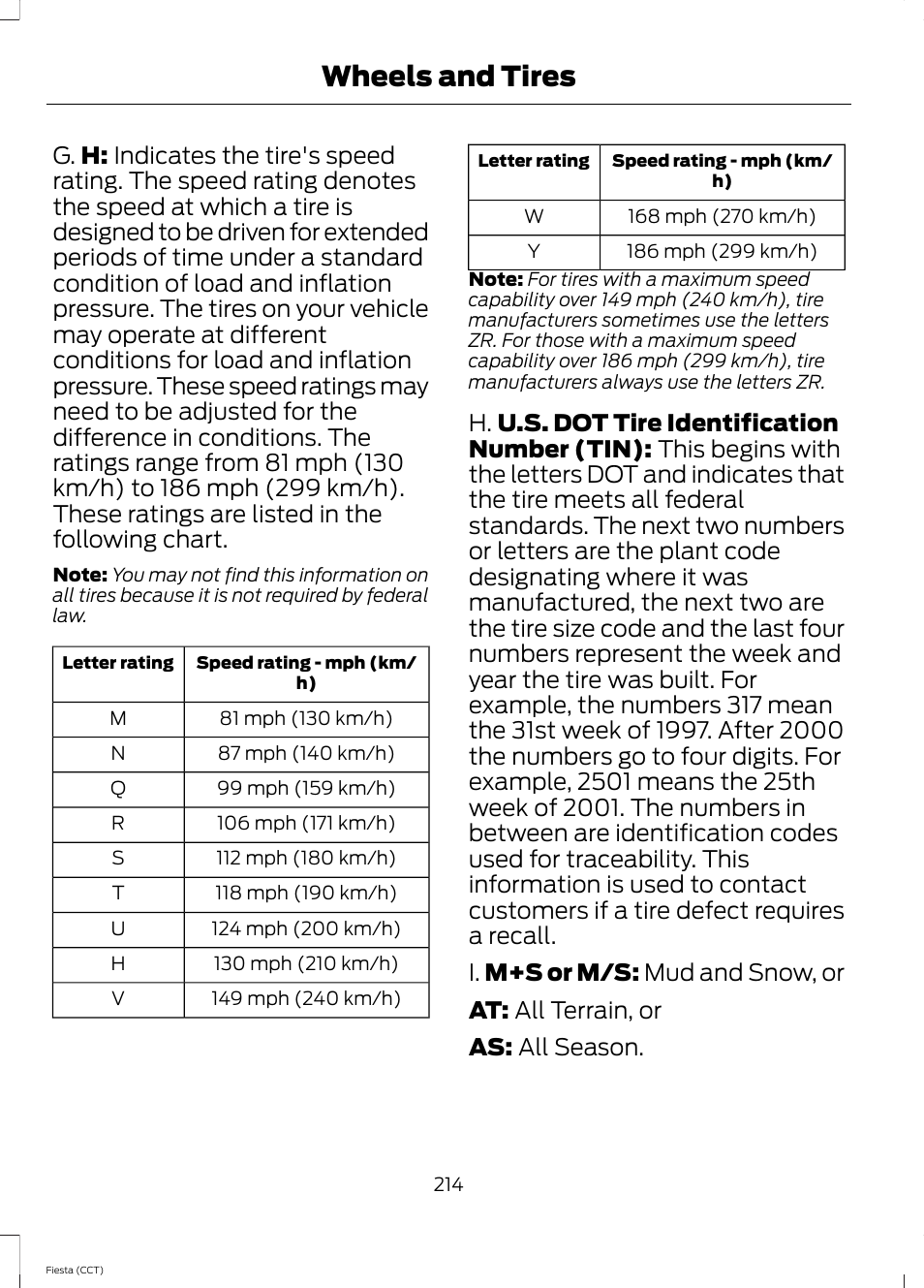 Wheels and tires | FORD 2014 Fiesta v.1 User Manual | Page 217 / 396