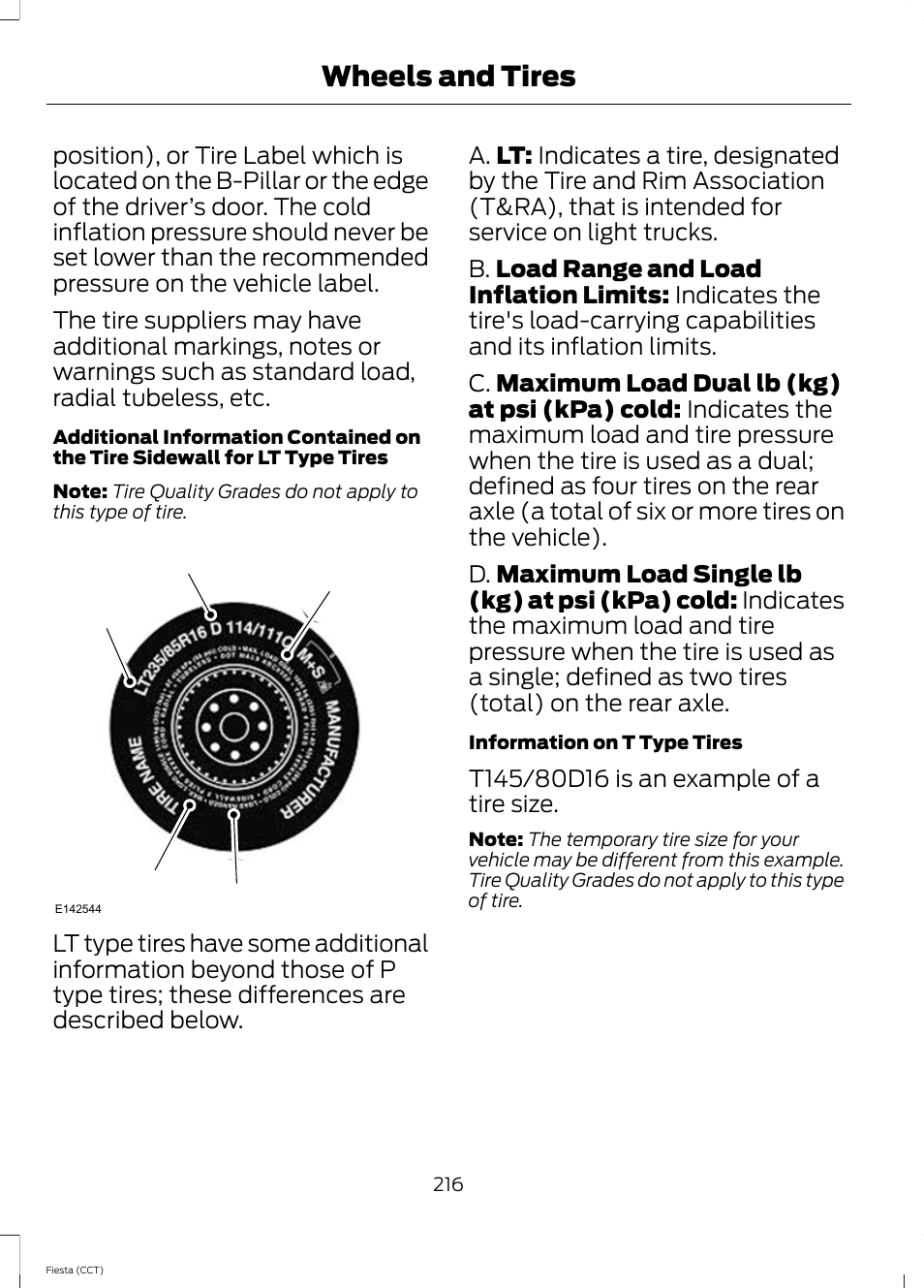 Wheels and tires | FORD 2014 Fiesta v.1 User Manual | Page 219 / 396