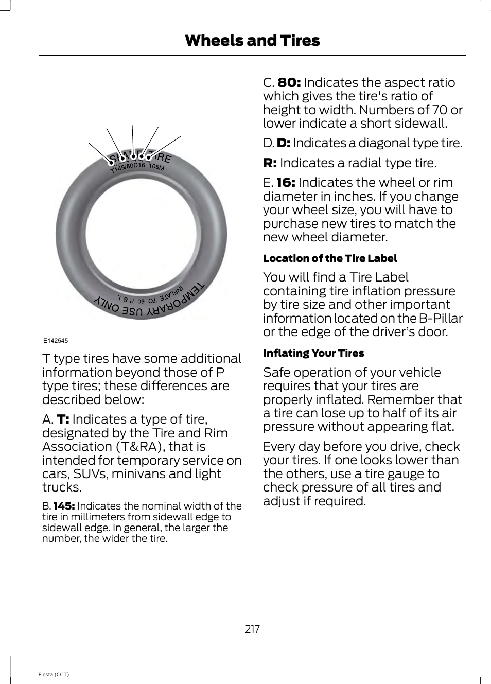 Wheels and tires | FORD 2014 Fiesta v.1 User Manual | Page 220 / 396