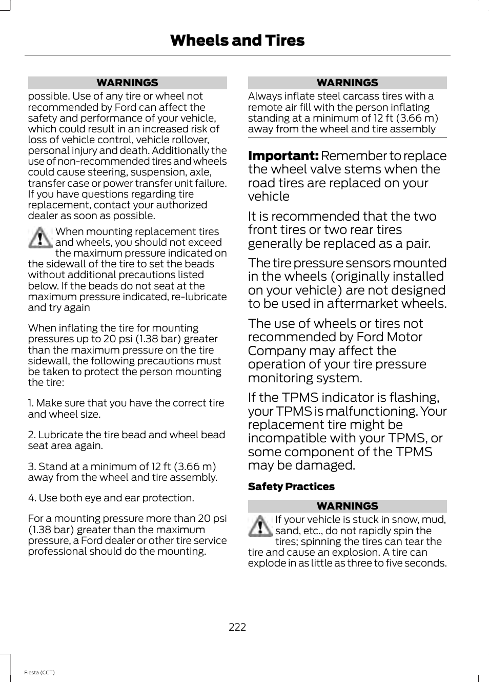 Wheels and tires | FORD 2014 Fiesta v.1 User Manual | Page 225 / 396