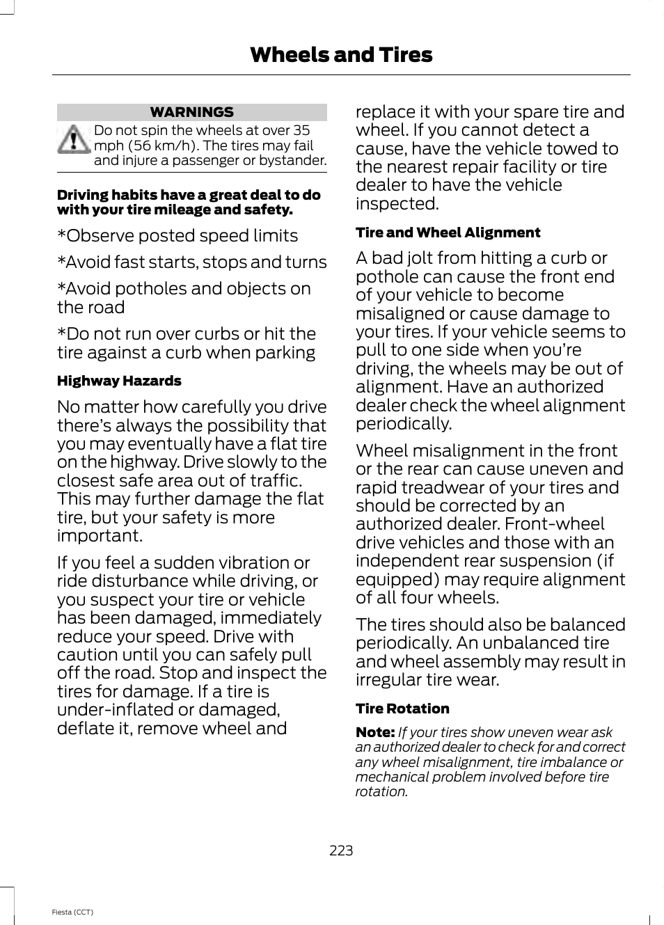 Wheels and tires | FORD 2014 Fiesta v.1 User Manual | Page 226 / 396