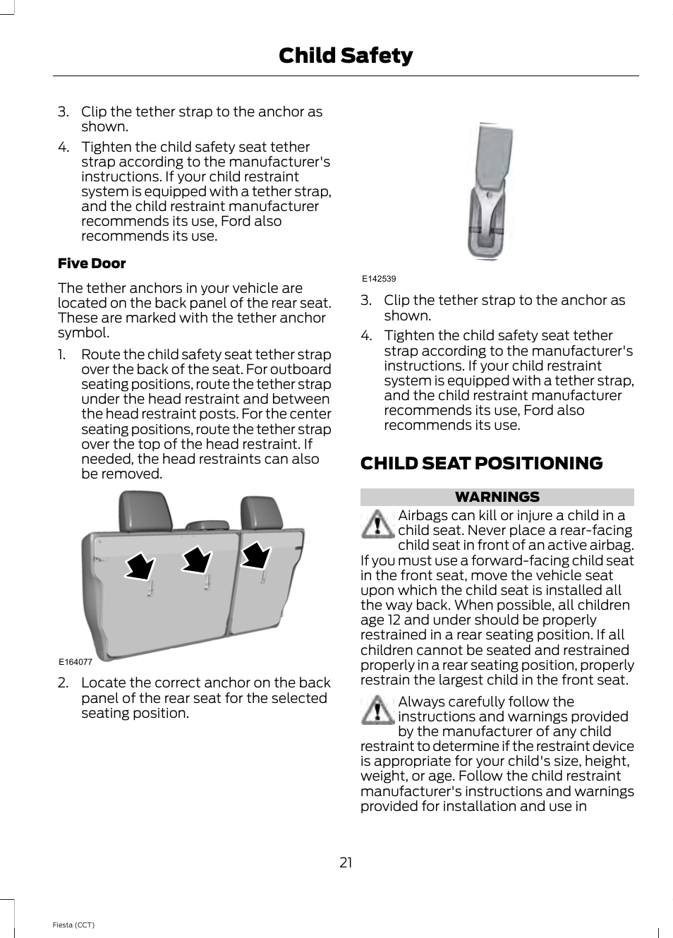 Child seat positioning, Child safety | FORD 2014 Fiesta v.1 User Manual | Page 24 / 396