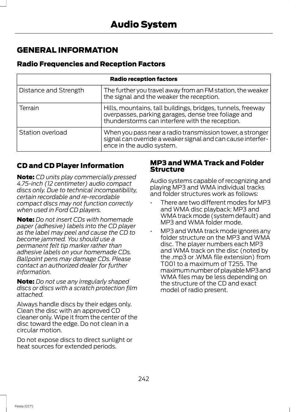 Audio system, General information | FORD 2014 Fiesta v.1 User Manual | Page 245 / 396