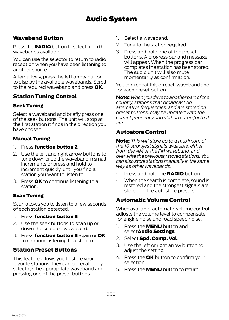 Audio system | FORD 2014 Fiesta v.1 User Manual | Page 253 / 396