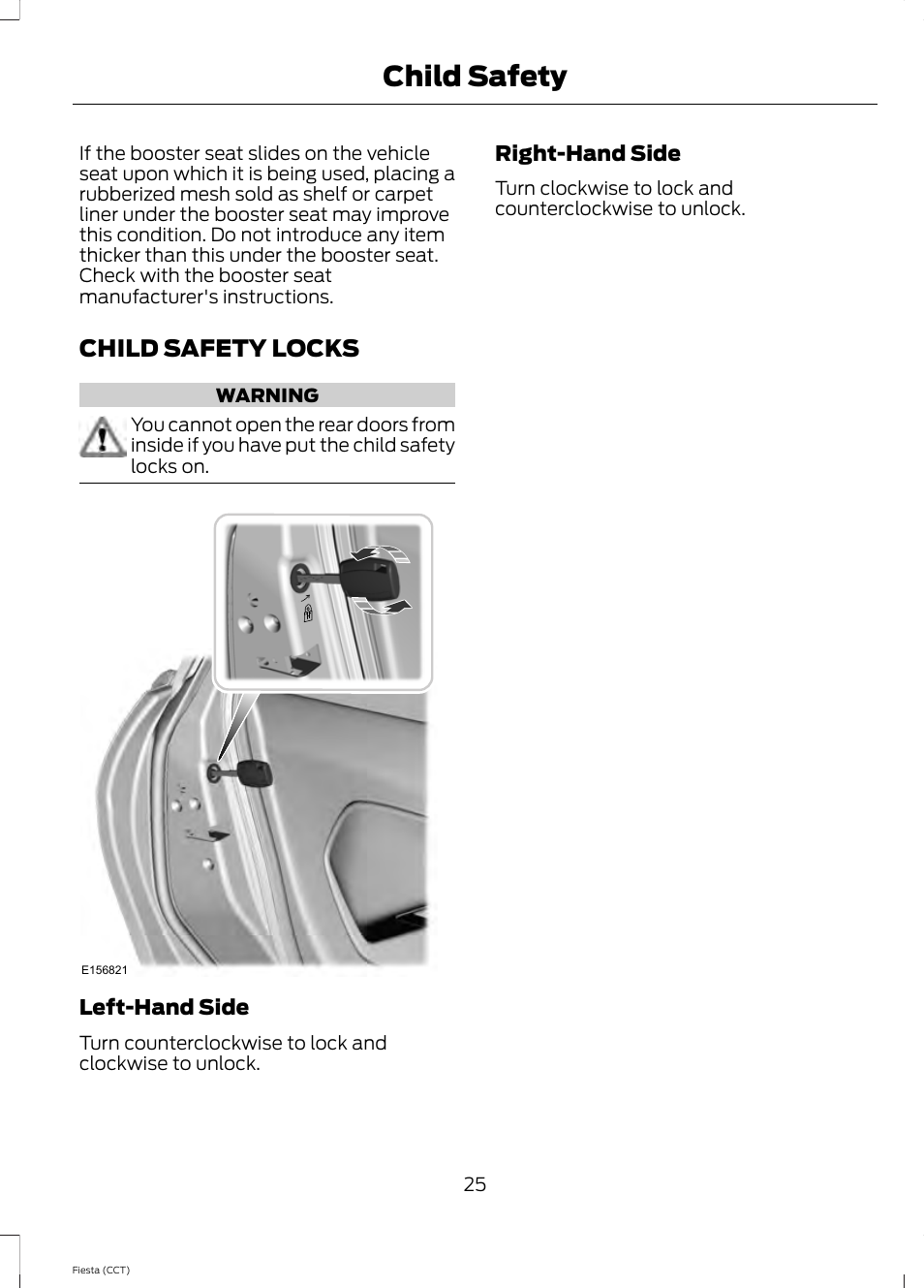 Child safety locks, Child safety | FORD 2014 Fiesta v.1 User Manual | Page 28 / 396