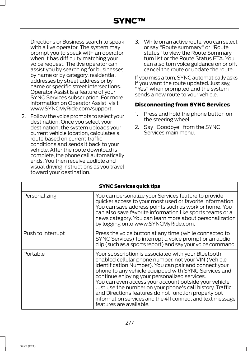 Sync | FORD 2014 Fiesta v.1 User Manual | Page 280 / 396
