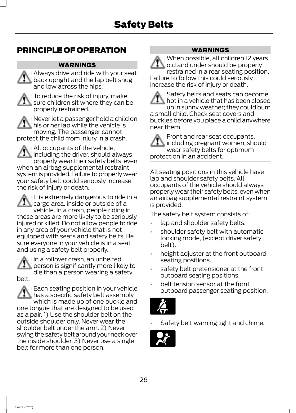 Safety belts, Principle of operation | FORD 2014 Fiesta v.1 User Manual | Page 29 / 396