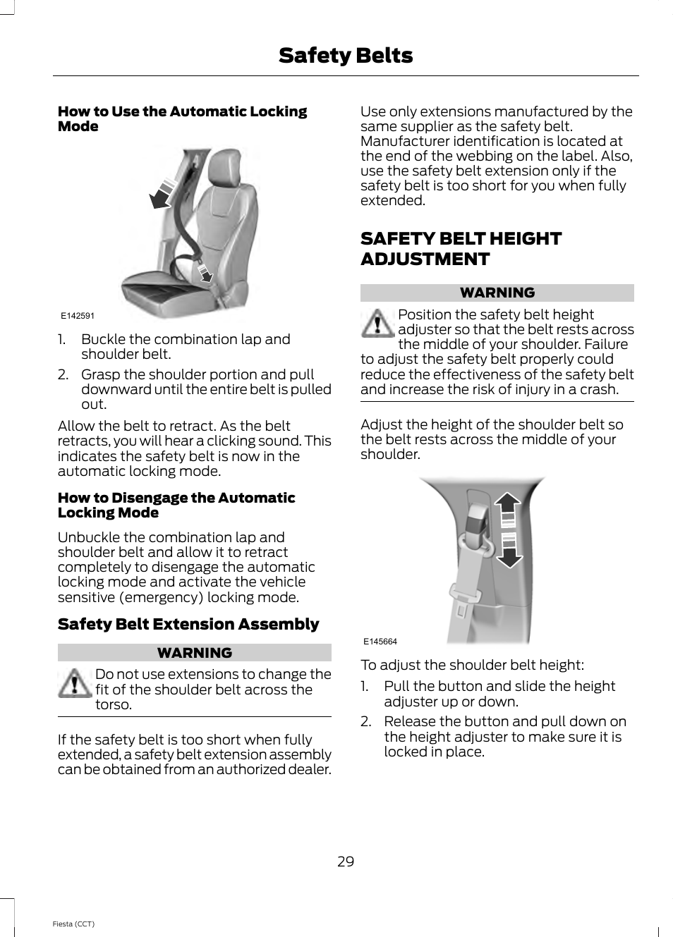 Safety belt height adjustment, Safety belts | FORD 2014 Fiesta v.1 User Manual | Page 32 / 396