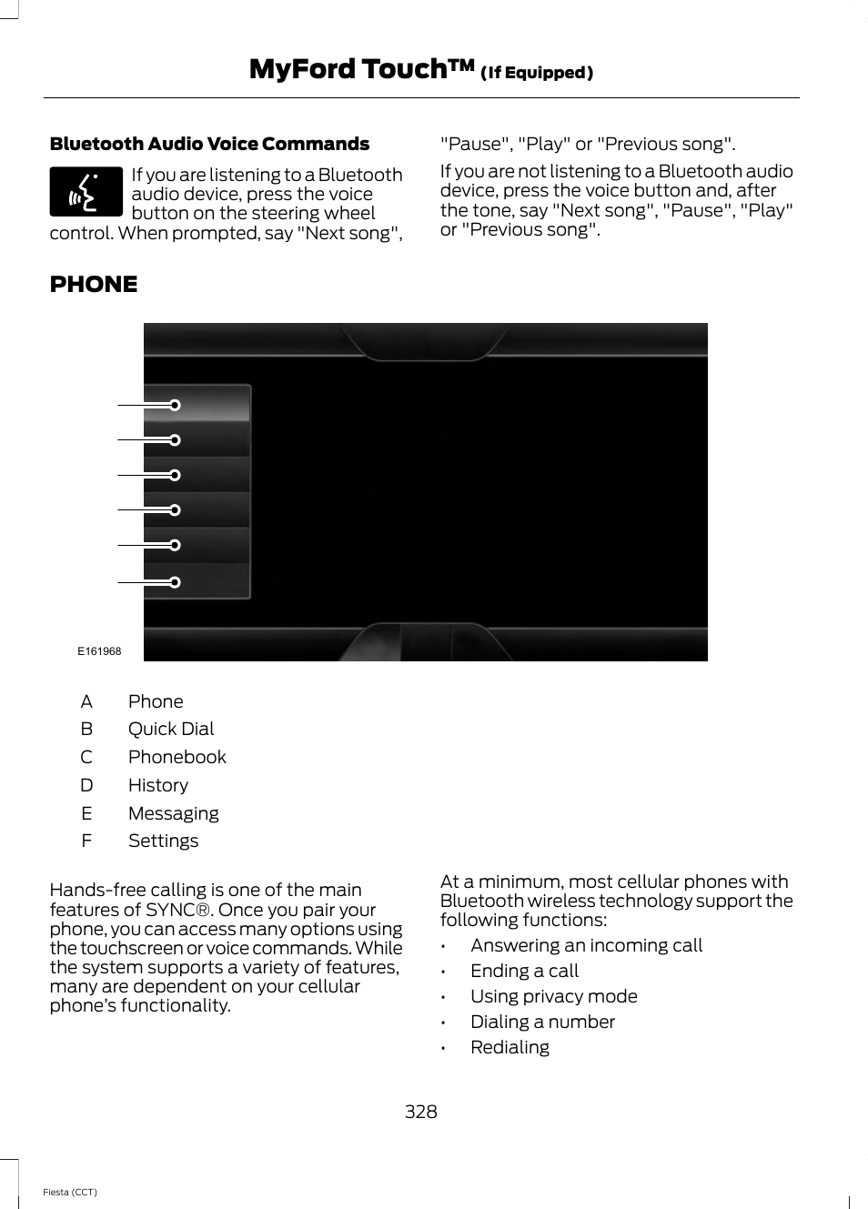 Phone, Myford touch | FORD 2014 Fiesta v.1 User Manual | Page 331 / 396