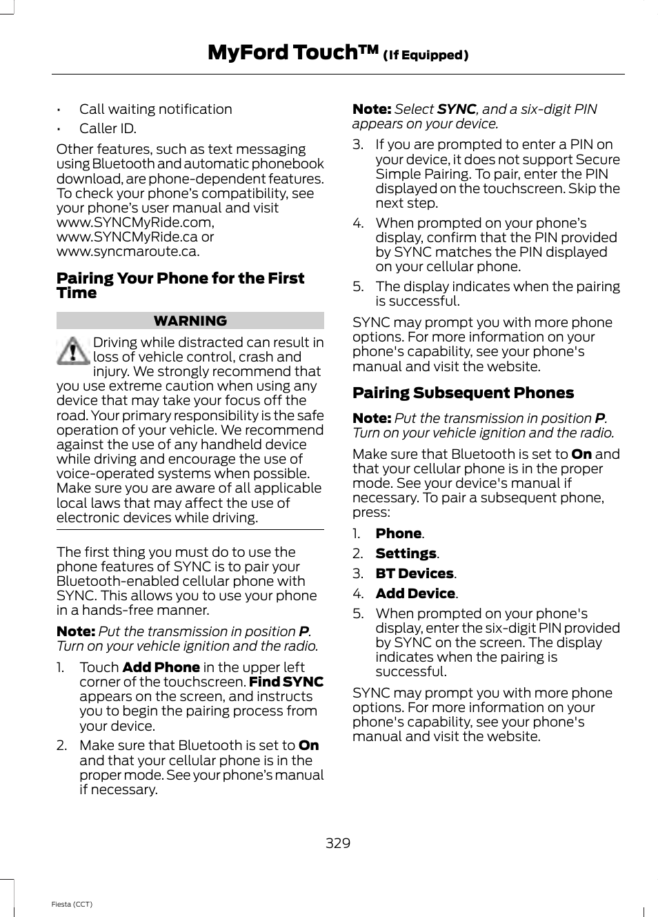 Myford touch | FORD 2014 Fiesta v.1 User Manual | Page 332 / 396