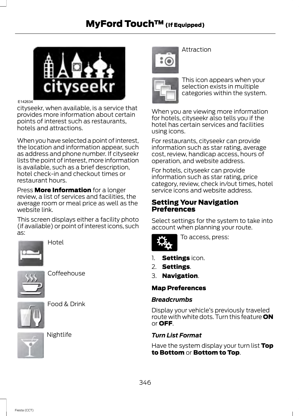 Myford touch, Setting your navigation preferences | FORD 2014 Fiesta v.1 User Manual | Page 349 / 396