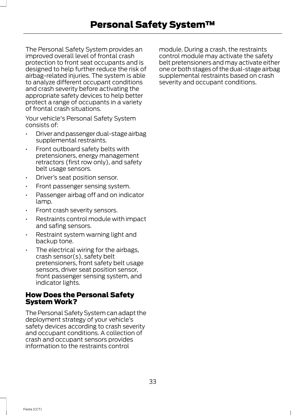 Personal safety system | FORD 2014 Fiesta v.1 User Manual | Page 36 / 396