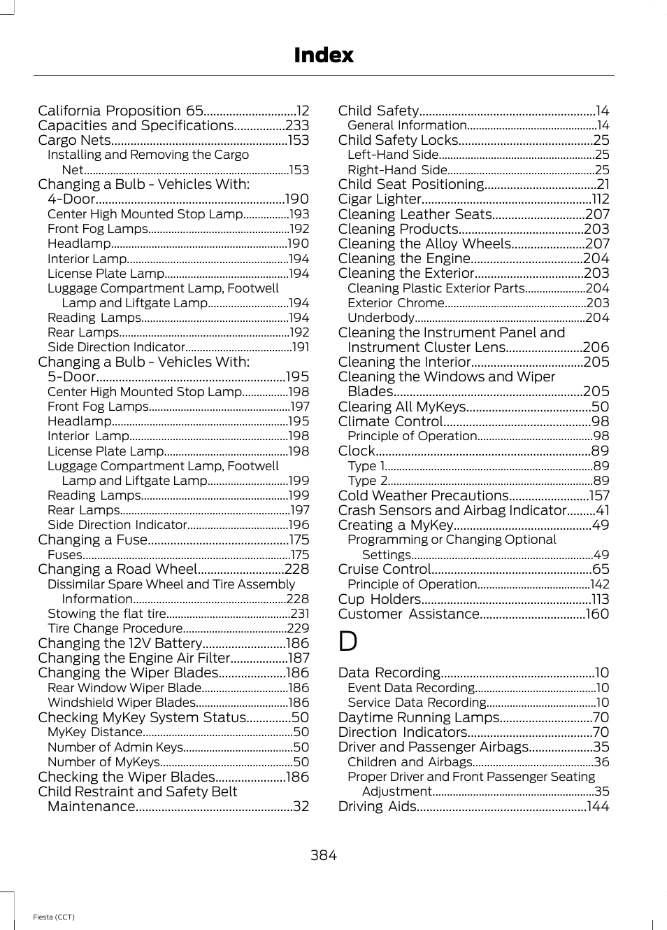 Index | FORD 2014 Fiesta v.1 User Manual | Page 387 / 396