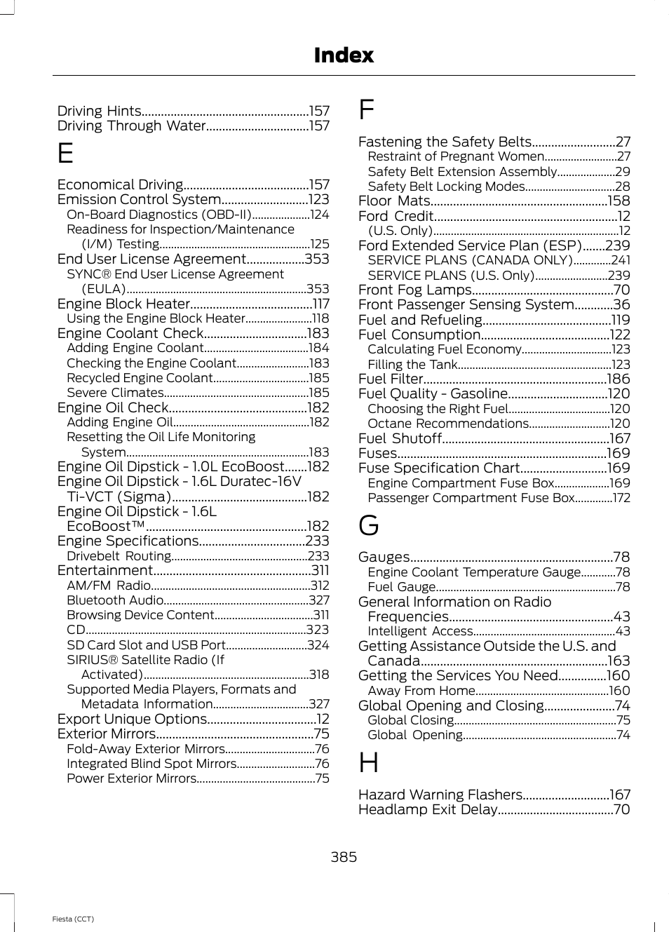 Index | FORD 2014 Fiesta v.1 User Manual | Page 388 / 396