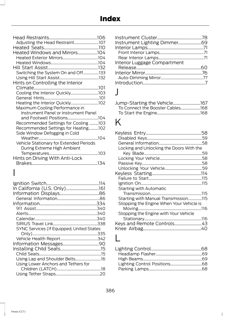 Index | FORD 2014 Fiesta v.1 User Manual | Page 389 / 396