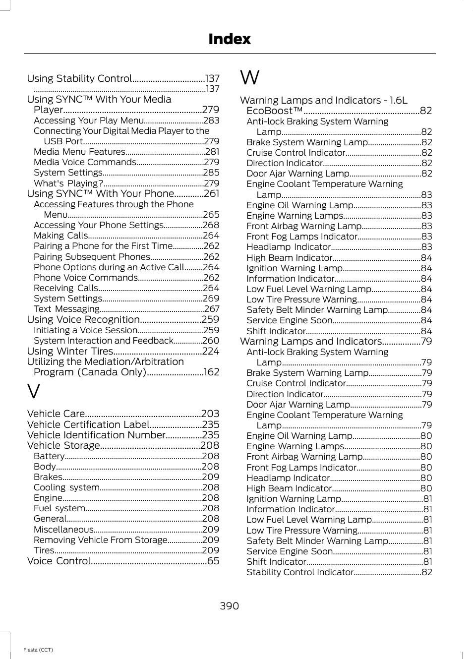 Index | FORD 2014 Fiesta v.1 User Manual | Page 393 / 396