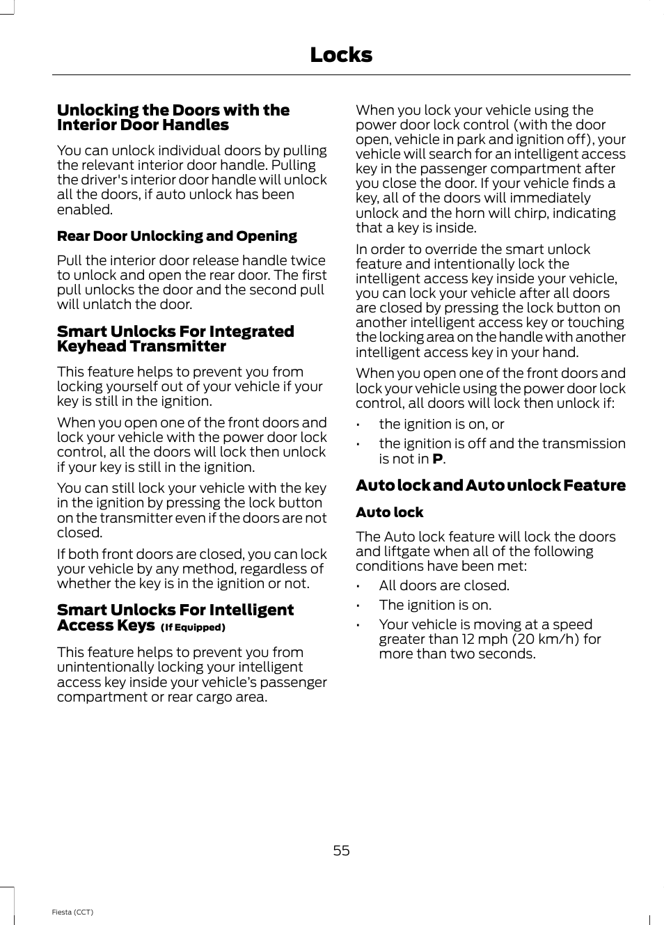 Locks | FORD 2014 Fiesta v.1 User Manual | Page 58 / 396