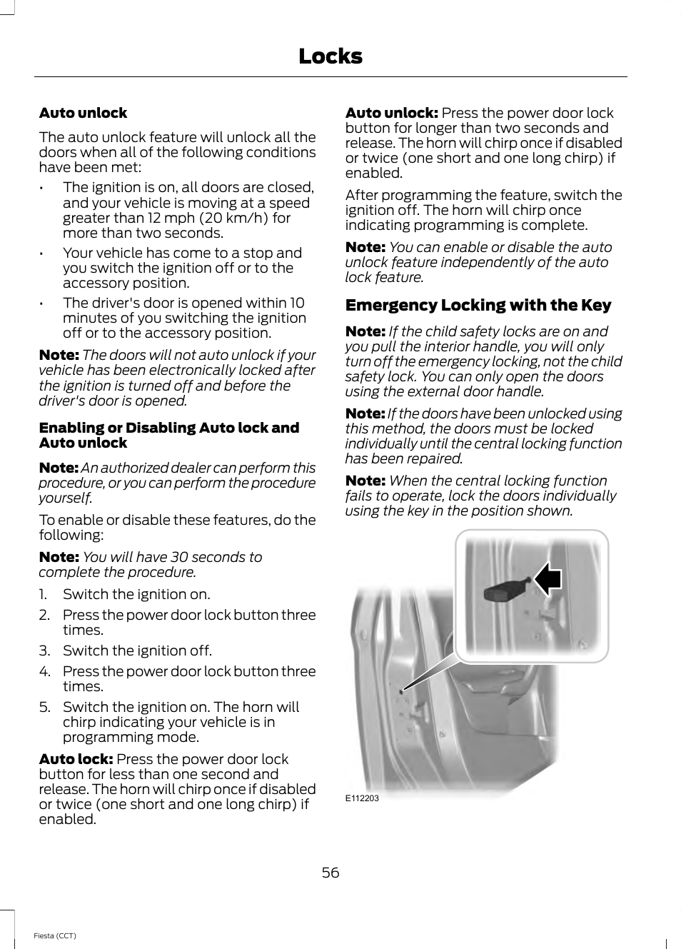 Locks | FORD 2014 Fiesta v.1 User Manual | Page 59 / 396