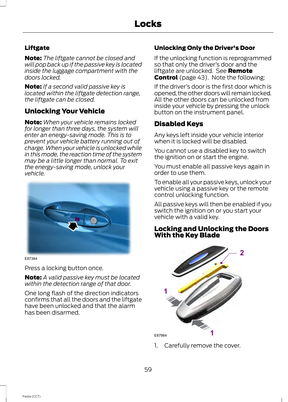 Locks | FORD 2014 Fiesta v.1 User Manual | Page 62 / 396