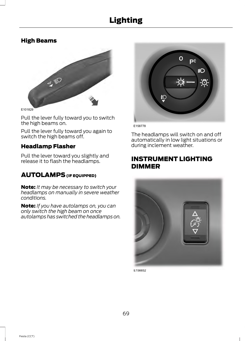 Autolamps, Instrument lighting dimmer, Autolamps instrument lighting dimmer | Lighting | FORD 2014 Fiesta v.1 User Manual | Page 72 / 396