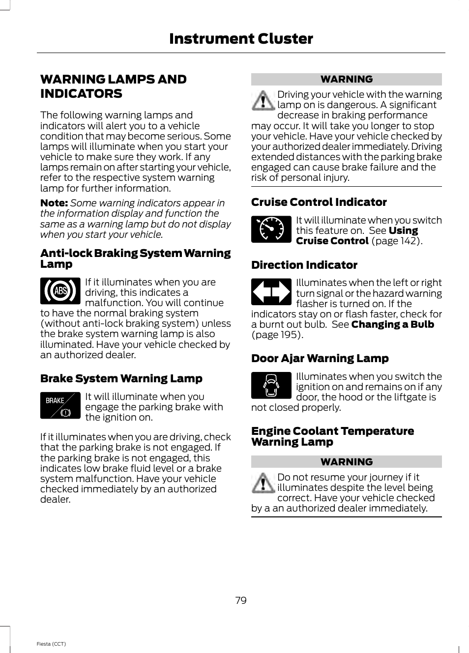 Warning lamps and indicators, Instrument cluster | FORD 2014 Fiesta v.1 User Manual | Page 82 / 396