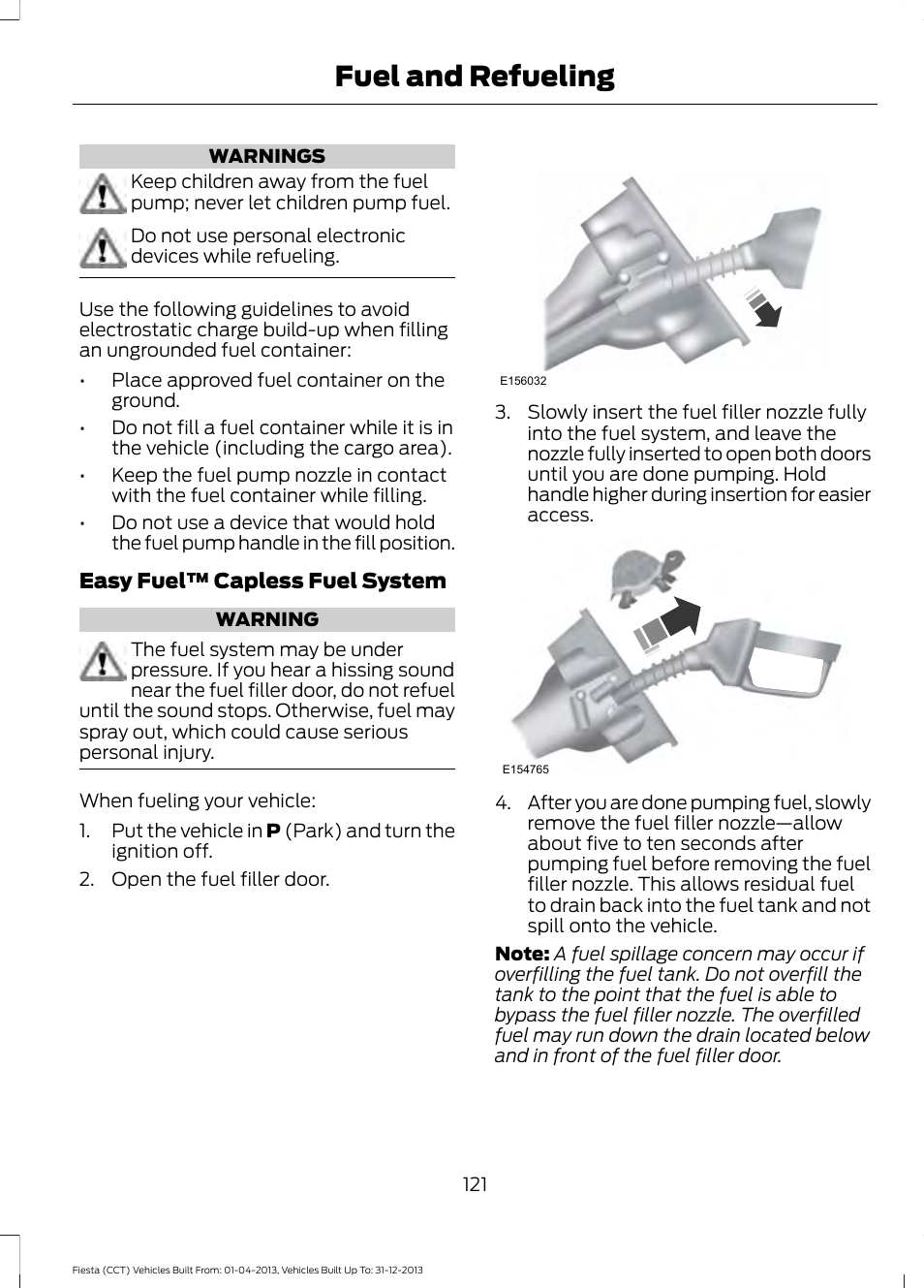 Fuel and refueling | FORD 2014 Fiesta v.2 User Manual | Page 124 / 398