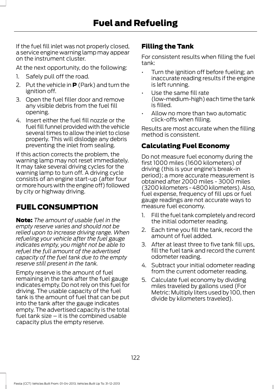 Fuel consumption, Fuel and refueling | FORD 2014 Fiesta v.2 User Manual | Page 125 / 398