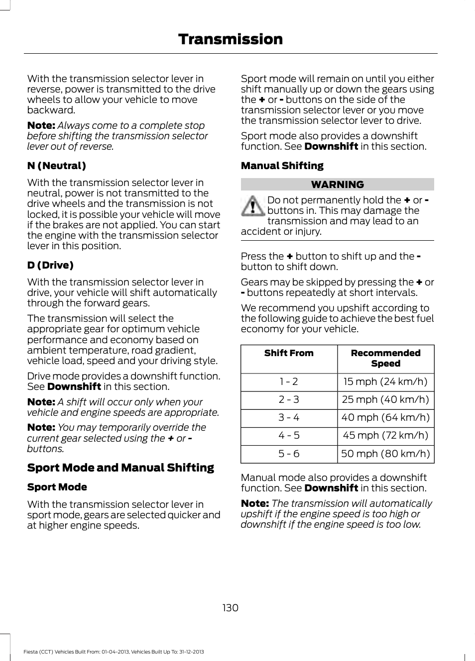 Transmission | FORD 2014 Fiesta v.2 User Manual | Page 133 / 398